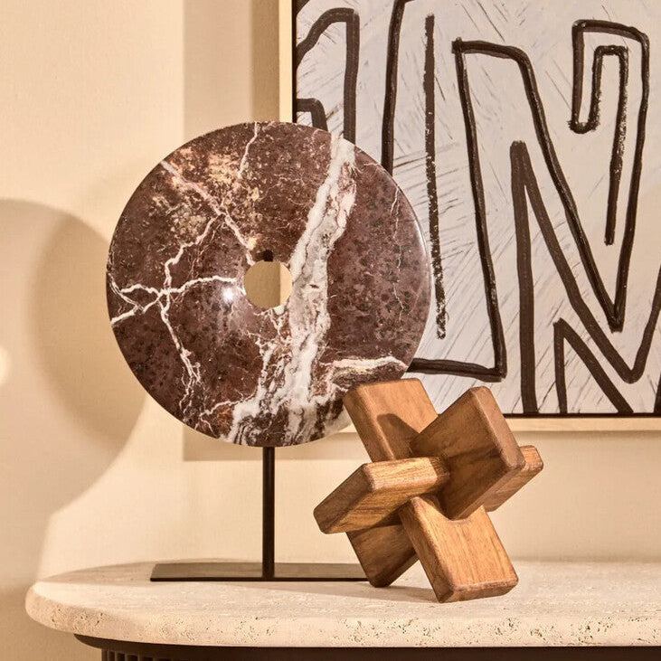 Salmo Small Red Marble Round Dia 20cm Disc Sculpture