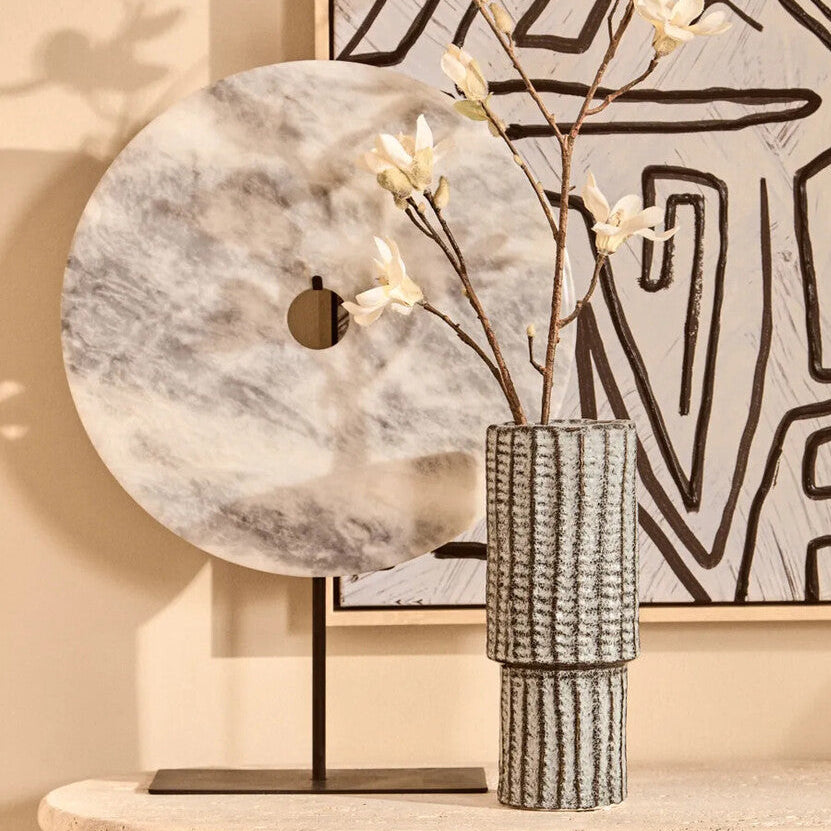 Zoro Extra Large Round Dia 35cm Grey Marble Disc Sculpture