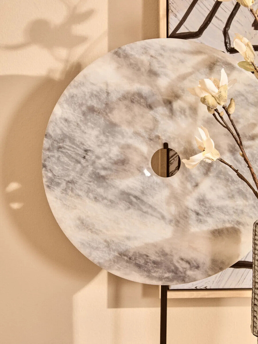 Zoro Extra Large Round Dia 35cm Grey Marble Disc Sculpture