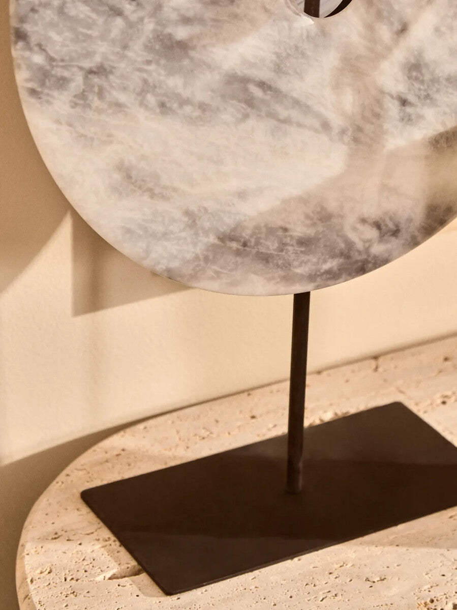 Zoro Extra Large Round Dia 35cm Grey Marble Disc Sculpture