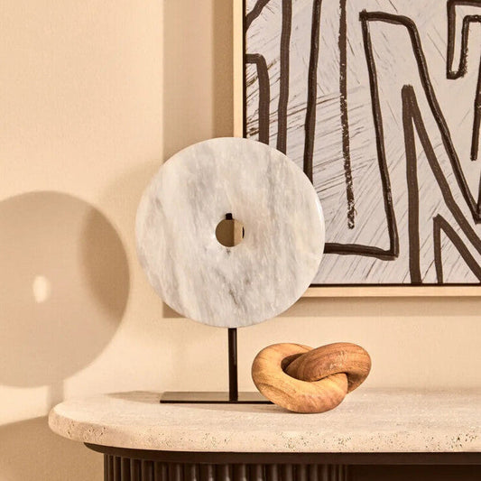 Zoro Small Round Dia 20cm White Marble Disc Sculpture