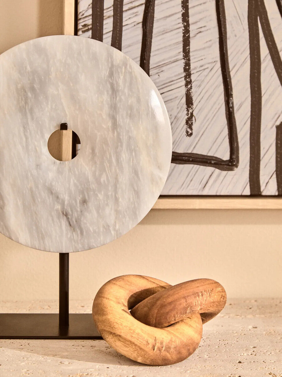 Zoro Small Round Dia 20cm White Marble Disc Sculpture