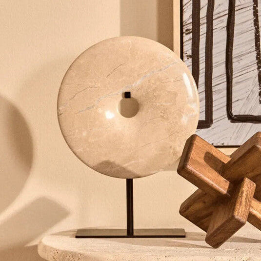 Zoro Small Cream Marble Round Dia 20cm Disc Sculpture
