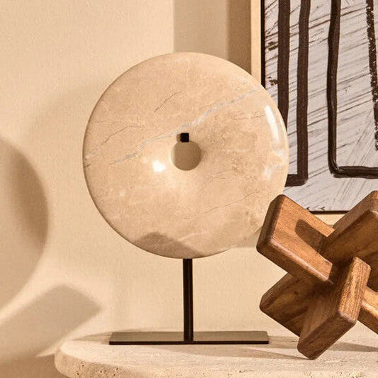 Zoro Small Cream Marble Round Dia 20cm Disc Sculpture