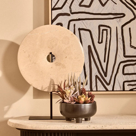 Zoro Large Cream Marble Round Dia 30cm Disc Sculpture