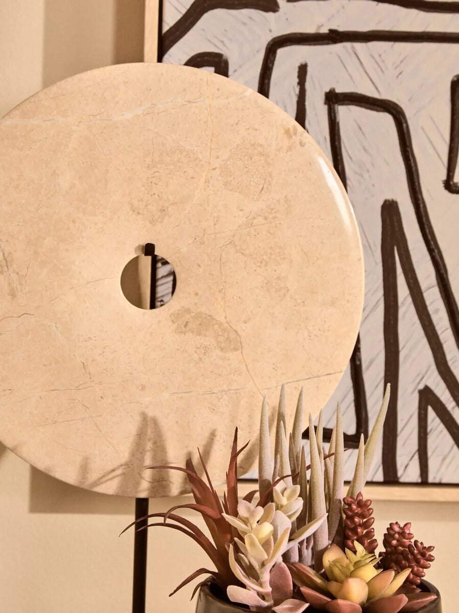 Zoro Large Cream Marble Round Dia 30cm Disc Sculpture