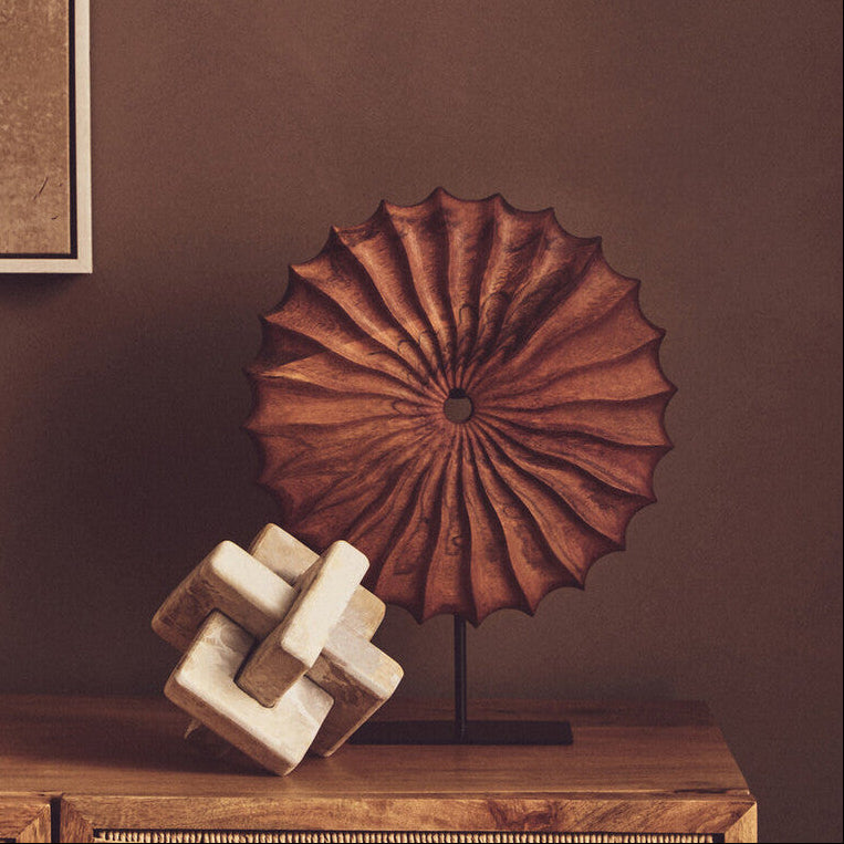 Westo Brown Wood Round Sculpture With Black Base