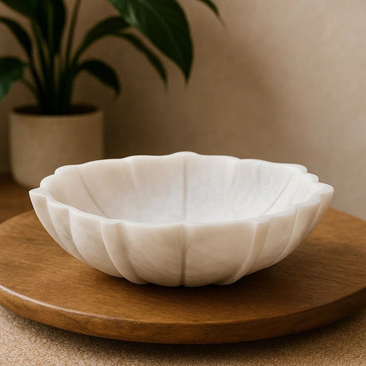 Zoro Small White Marble Lotus Bowl