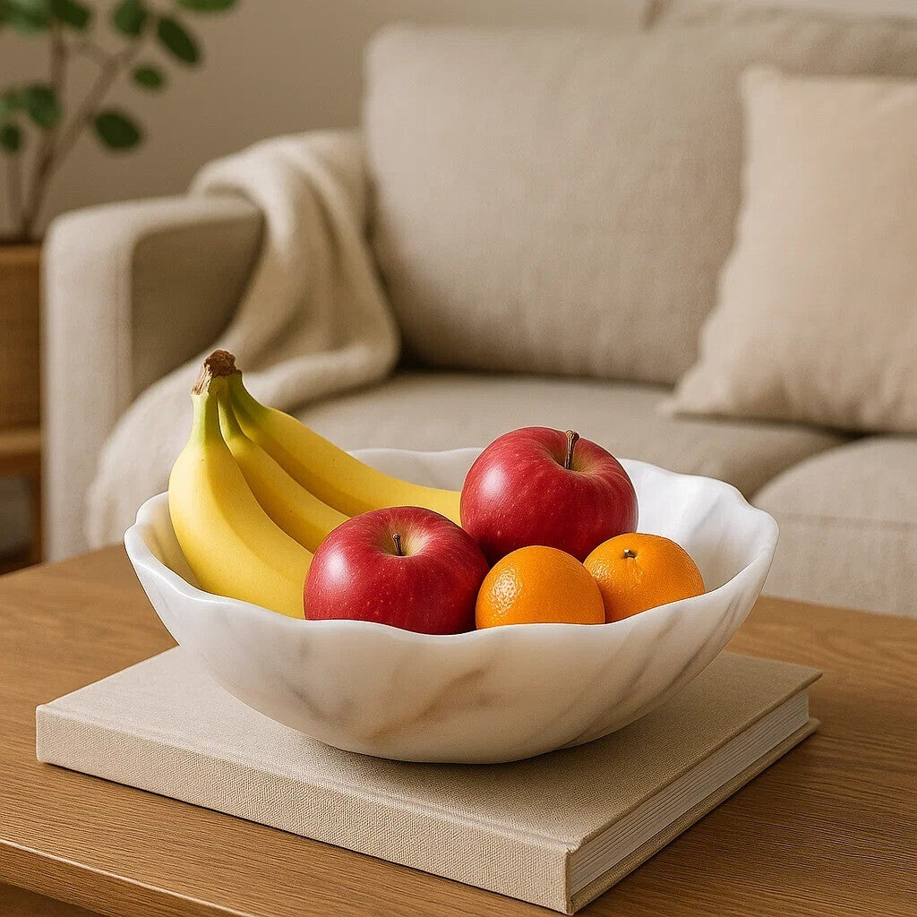 Zoro Small White Marble Scalloped Bowl