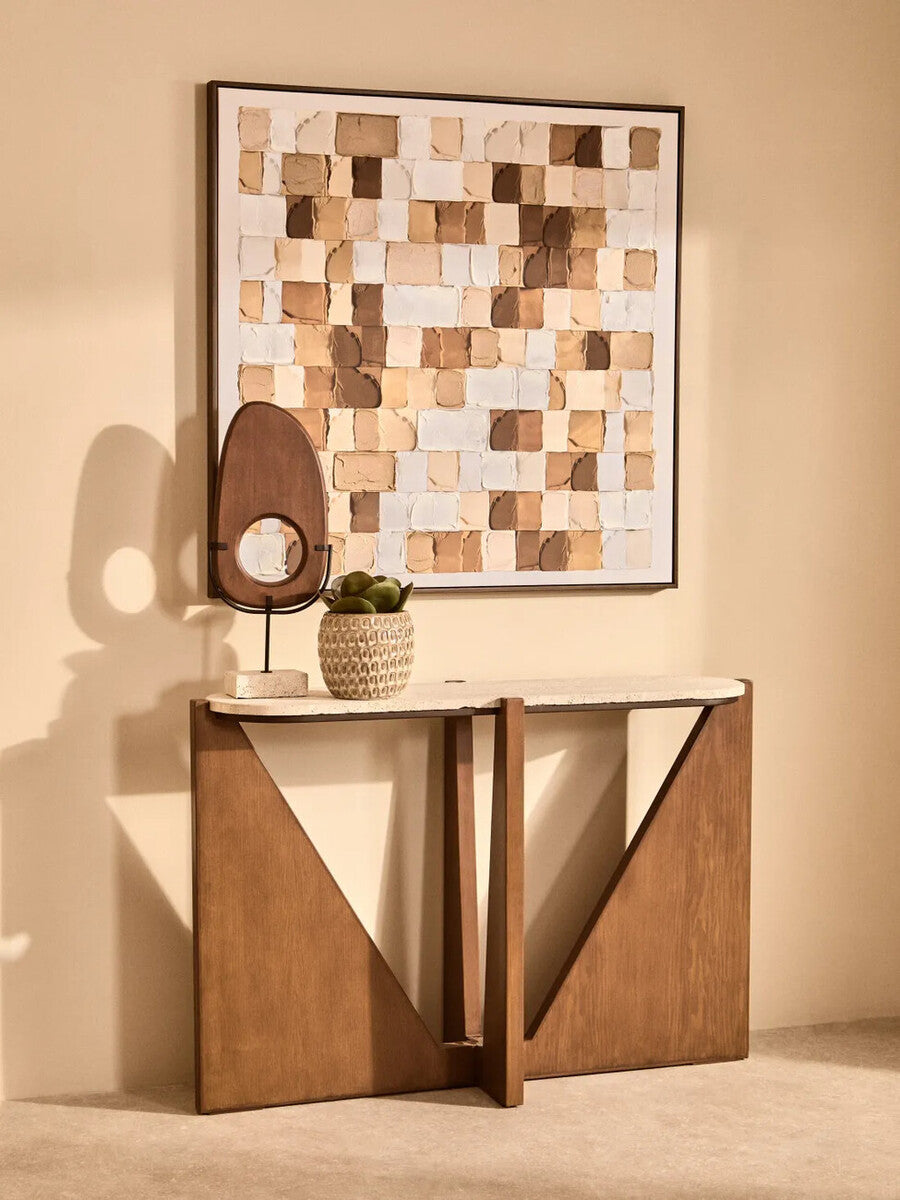 Westo Natural Wood Vertical Sculpture With Travertine Base