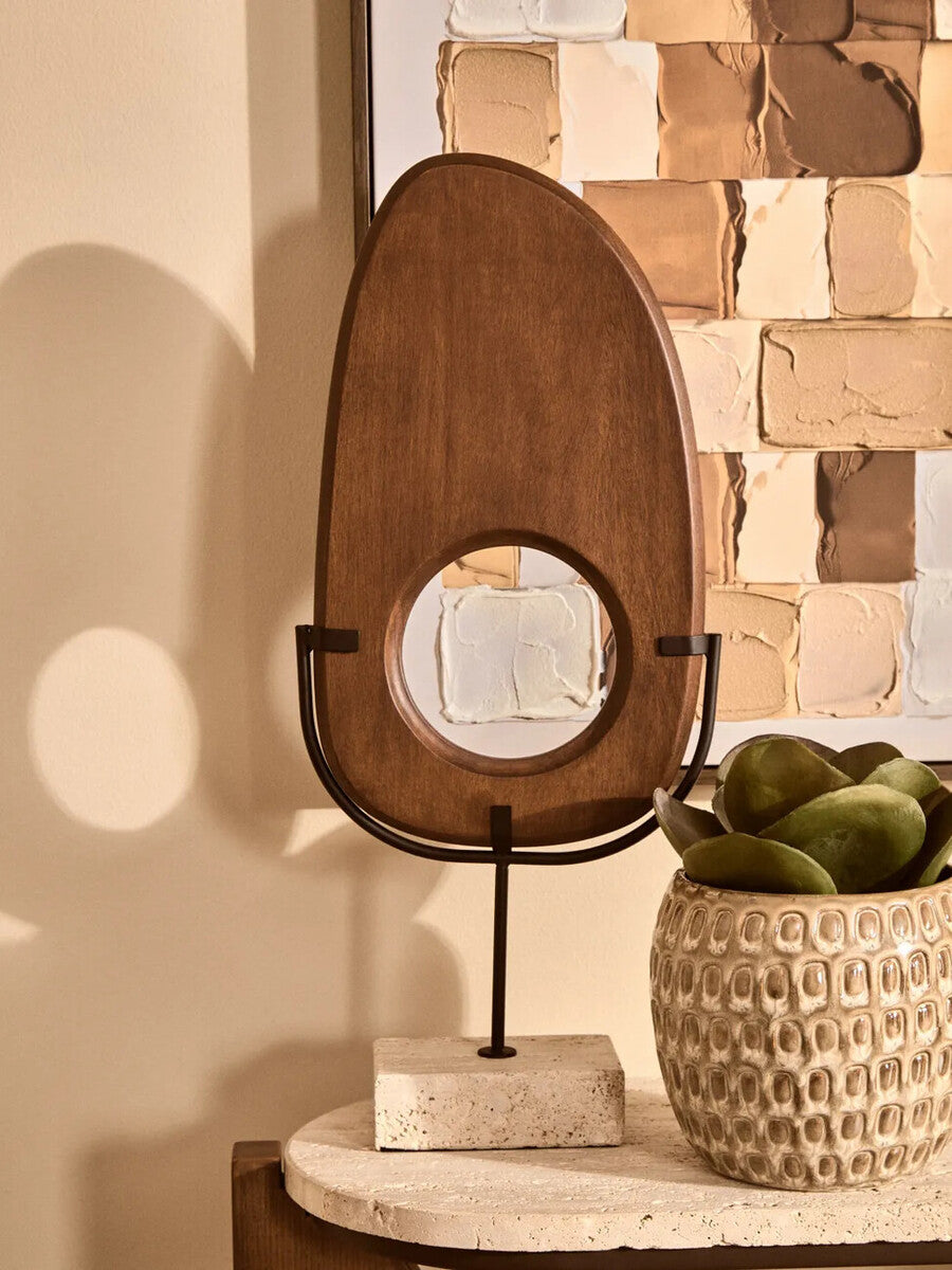 Westo Natural Wood Vertical Sculpture With Travertine Base