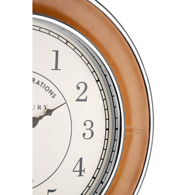 45cm Dia Tan Genuine Leather Small Wall Clock | Churchill
