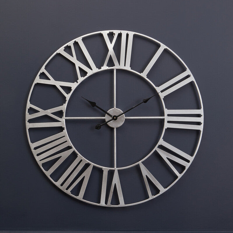 Genova 80cm Dia Silver Metal Wall Clock