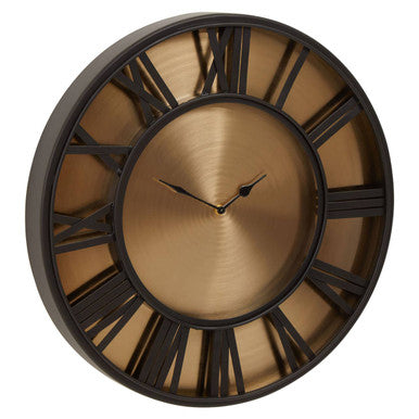 Mateo 51cm Dia Black and Antique Gold Large Wall Clock