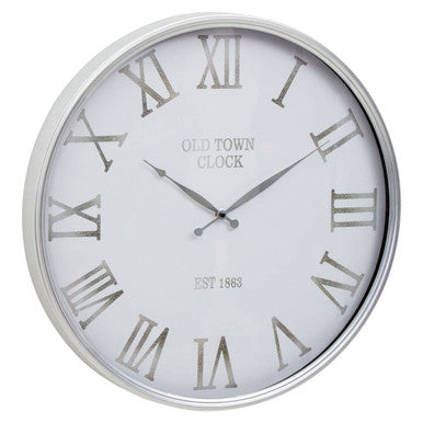 60cm Dia White and Silver Wall Clock | Kent
