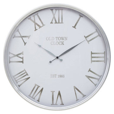 60cm Dia White and Silver Wall Clock | Kent