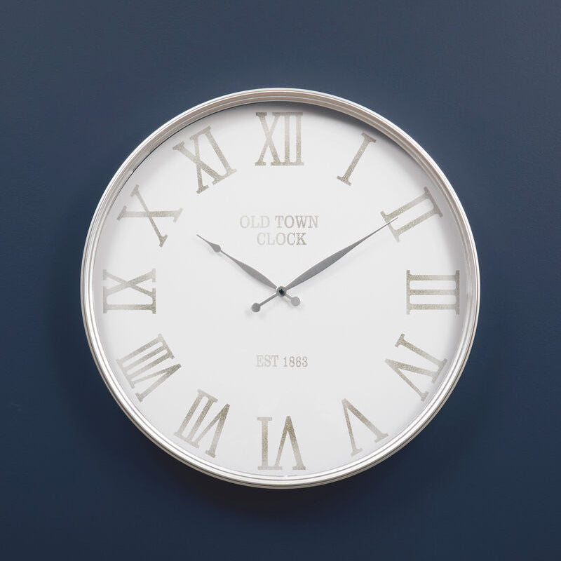 60cm Dia White and Silver Wall Clock | Kent