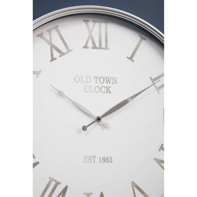 60cm Dia White and Silver Wall Clock | Kent