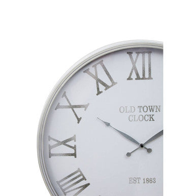 60cm Dia White and Silver Wall Clock | Kent
