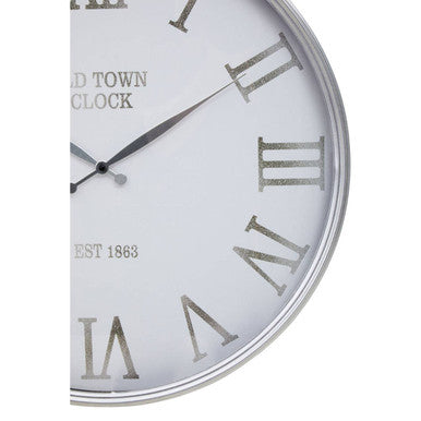 60cm Dia White and Silver Wall Clock | Kent