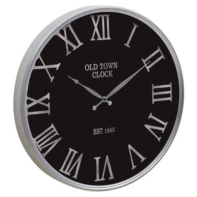 Kent 60cm Dia Black and Silver Wall Clock