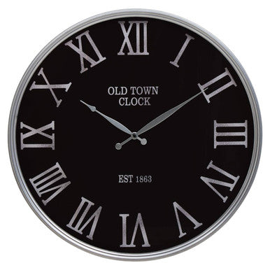 Kent 60cm Dia Black and Silver Wall Clock