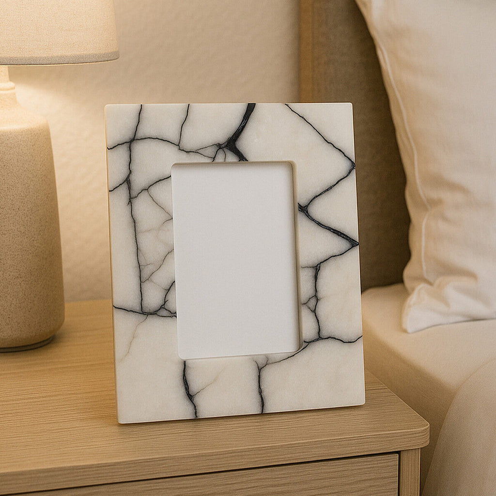 White and Black Marble 4In X 6In Small Photo Frame | Marmara