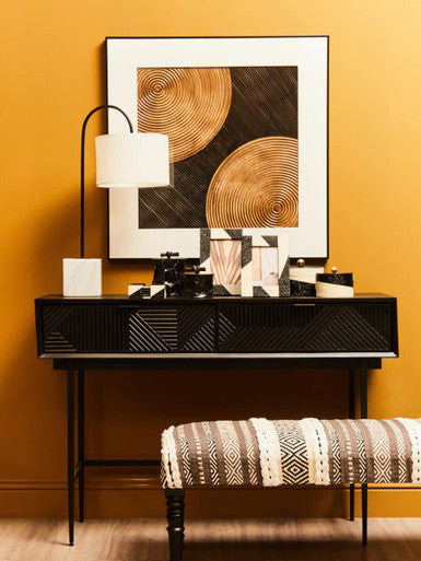 Set of Four Black and White Coasters with Holder | Ezra