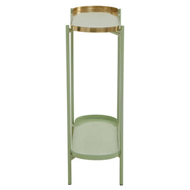 Green Metallic Console Table with Polished Gold Top and Two-Tier Shelves | Sabia