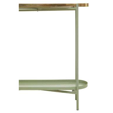 Green Metallic Console Table with Polished Gold Top and Two-Tier Shelves | Sabia