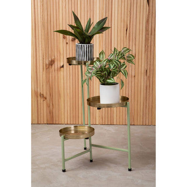 Sabia Green And Gold Three Tiered Plant Stand