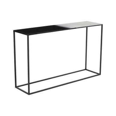 Black and White Ombre Top Console Table with Black Slim Metal Frame, Ramus