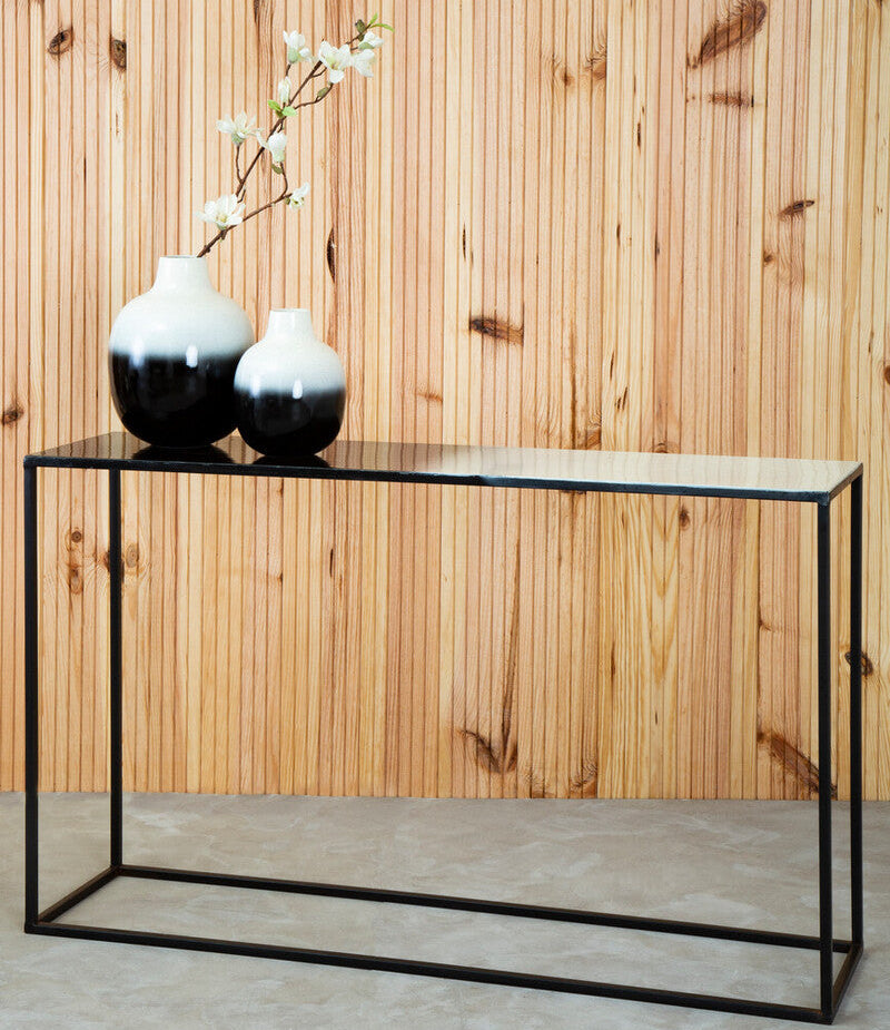 Black and White Ombre Top Console Table with Black Slim Metal Frame, Ramus