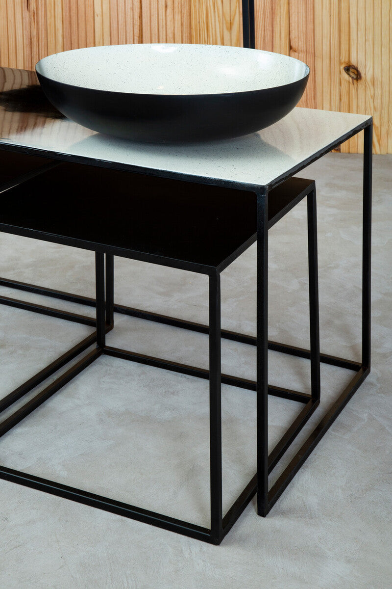 Three Piece Black and White Ombre Coffee Table Set with Slim Metal Frame, Ramus