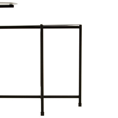Black and White Ombre Metal Two-Tier Side Table with Circular Top and Rectangular Shelf, Ramus