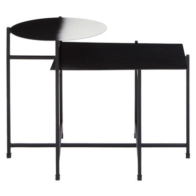 Black and White Ombre Metal Two-Tier Side Table with Circular Top and Rectangular Shelf, Ramus