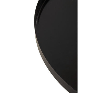 Black and White Round Metal Top Side Table with Black Pedestal Base, Ramus