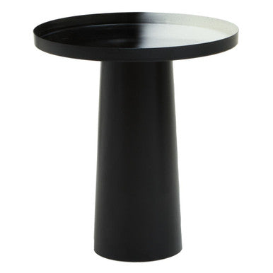Black and White Round Metal Top Side Table with Black Pedestal Base, Ramus
