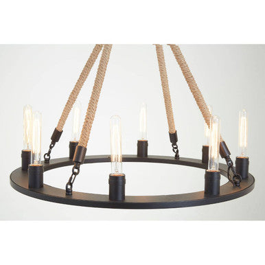 Hampstead 8 Bulb Rope and Metal Hoop Chandelier