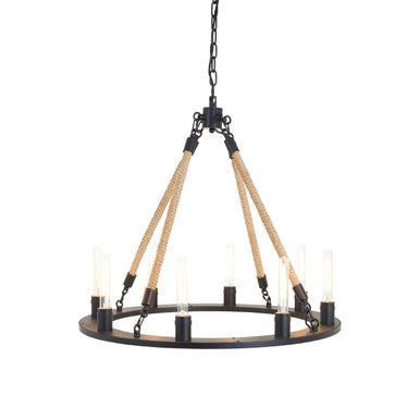 Hampstead 8 Bulb Rope and Metal Hoop Chandelier
