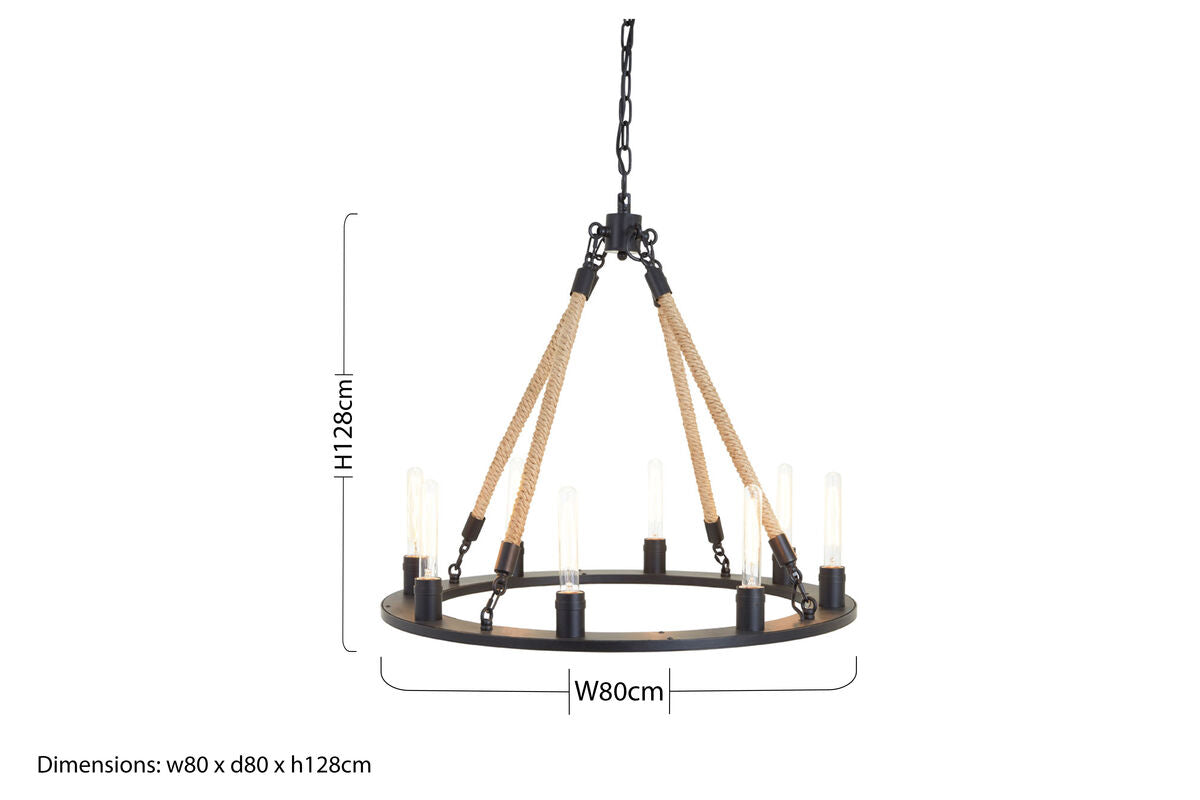 Hampstead 8 Bulb Rope and Metal Hoop Chandelier