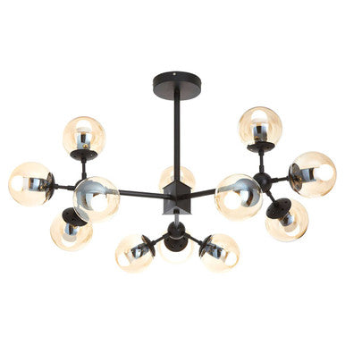 Abira Matte Black Metal and Glass 12 Bulb Pendant Light