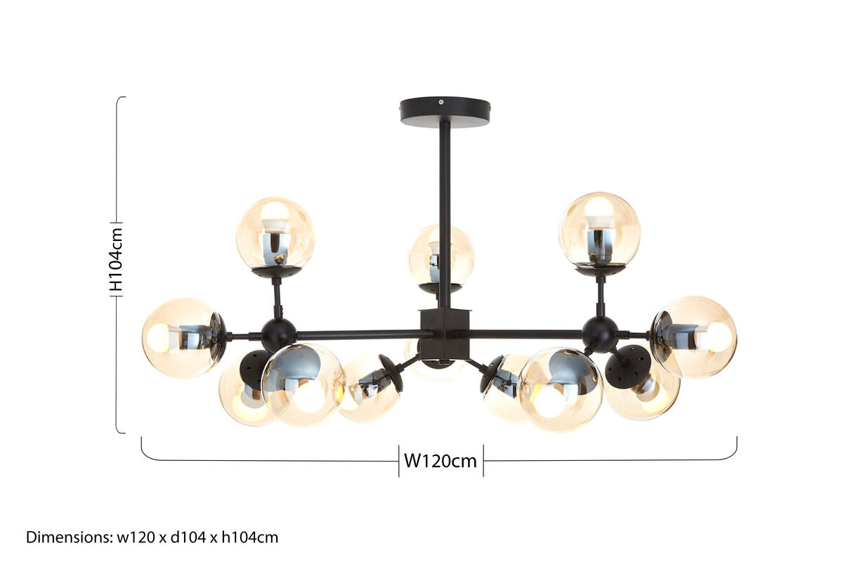 Abira Matte Black Metal and Glass 12 Bulb Pendant Light
