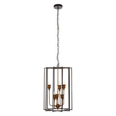 Allas Matte Black and Bronze Metal 6 Bulb Pendant Light