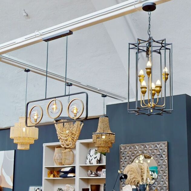 Allas Matte Black and Bronze Metal 6 Bulb Pendant Light
