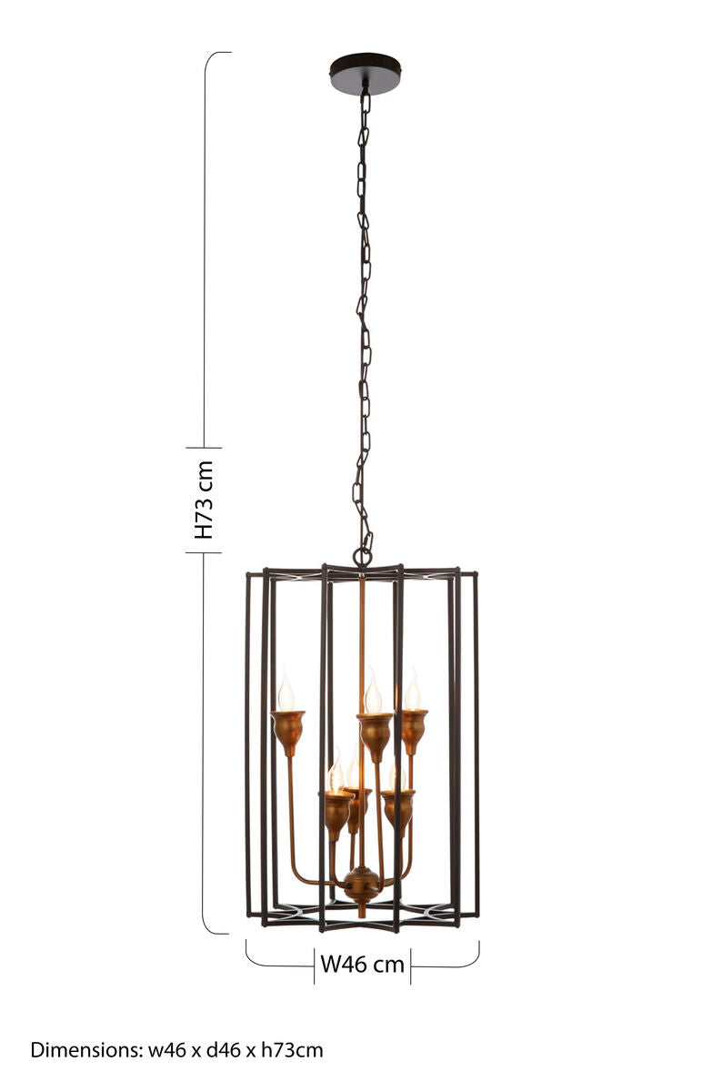 Allas Matte Black and Bronze Metal 6 Bulb Pendant Light