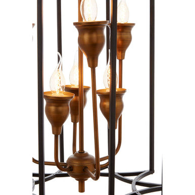 Allas Matte Black and Bronze Metal 6 Bulb Pendant Light