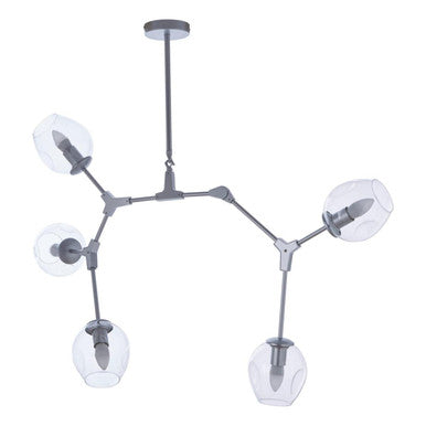 Abira Silver Metal and Glass 5 Bulb Adjustable Statement Pendant Light