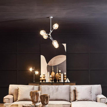 Abira Silver Metal and Glass 5 Bulb Adjustable Statement Pendant Light