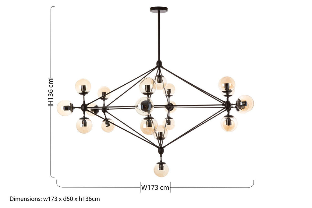 Abira Matte Black Metal and Glass 21 Bulb Pendant Light